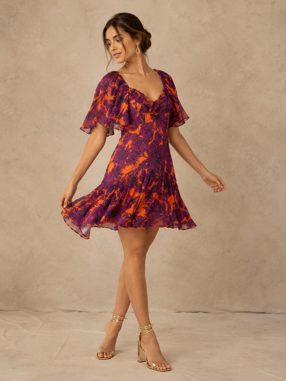 La Maison Talulah Silk Floral Mini Dress Short Slevees Romantic Summer Feminine